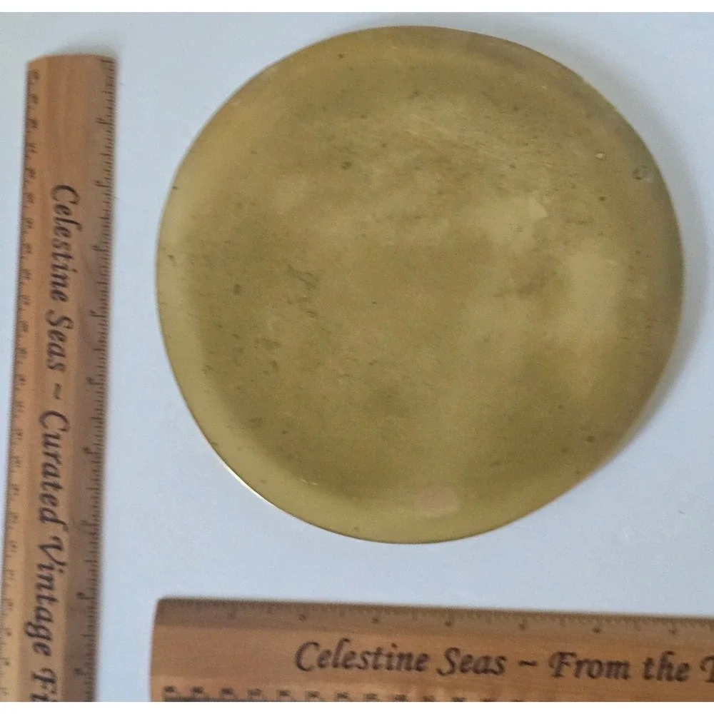 Vintage Round Brass Trinket Dish Small Catchall Tray Minimalist Gold Decor 5.5in